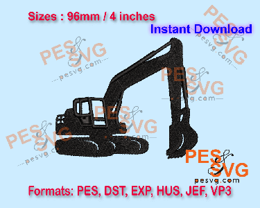 Black Excavator Machine Embroidery Digital Design
