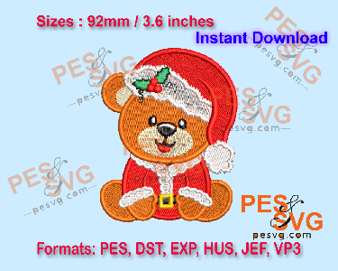Christmas Teddy Bear Machine Embroidery Digital Design