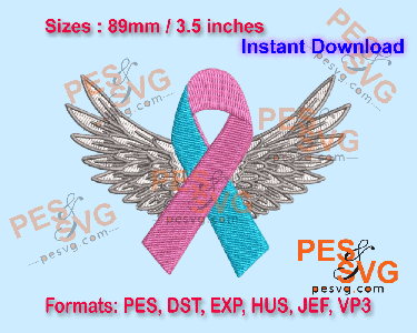 Awareness Ribbon Wings Machine Embroidery Digital Design