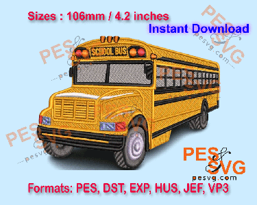 School Bus Machine Embroidery Digital Design