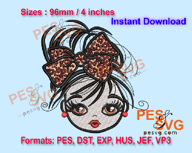 Applique Leopard Bow Girl Machine Embroidery Digital Design