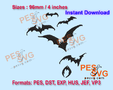 Flying Bats Machine Embroidery Digital Design