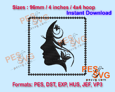 Women Face with Butterflies Machine Embroidery Digital Design