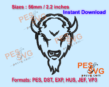 Buffalo Head Machine Embroidery Digital Design