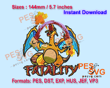 Charizard Dragon Fatality | Pokemon Machine Embroidery Digital Design