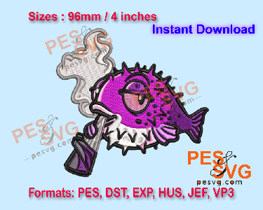 PufferFish holding Cigar Machine Embroidery Digital Design