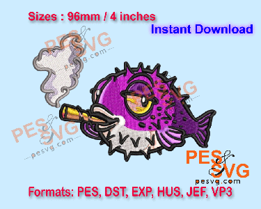 PufferFish Smoking Cigarette Machine Embroidery Digital Design