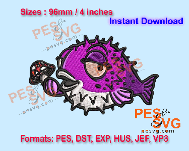 Puffer Fish holding Mushroom Machine Embroidery Digital Design