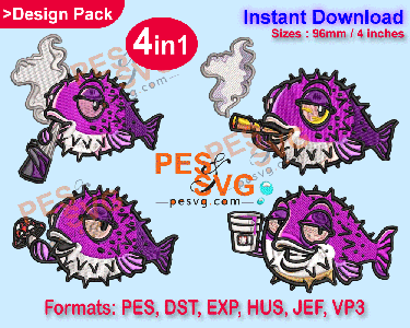 PufferFish 4 in 1 Design Bundle Machine Embroidery Digital Design
