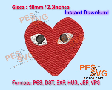 Comme des Garçons Red Heart Eyes Machine Embroidery Digital Design