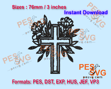 Christian Flower Cross Machine Embroidery Digital Design