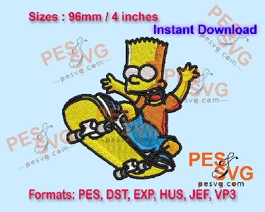 Bart Simpson Skateboarding Machine Embroidery Digital Design