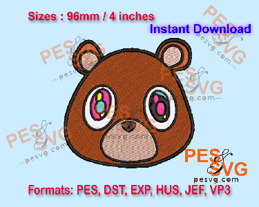 Dropout Bear Head Machine Embroidery Digital Design