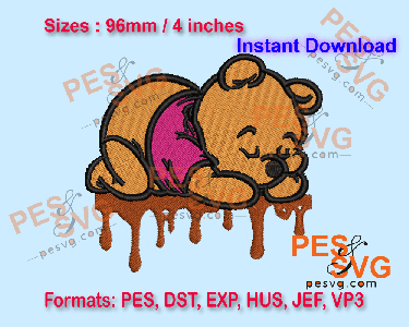 Winnie-the-Pooh Sleeping with Honey Machine Embroidery Digital Design