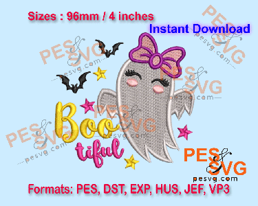 Bootiful Ghost Baby Girl Machine Embroidery Digital Design