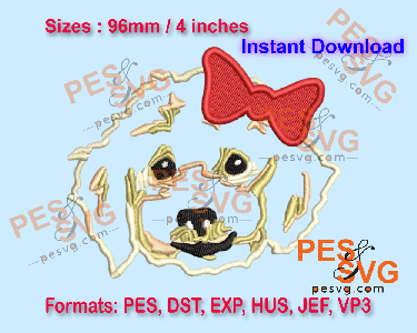 Cute Fluffy Puppy Head Machine Embroidery Digital Design