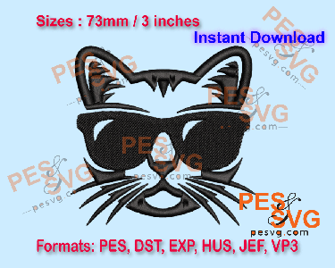 Cat With Sunglasses Machine Embroidery Digital Design